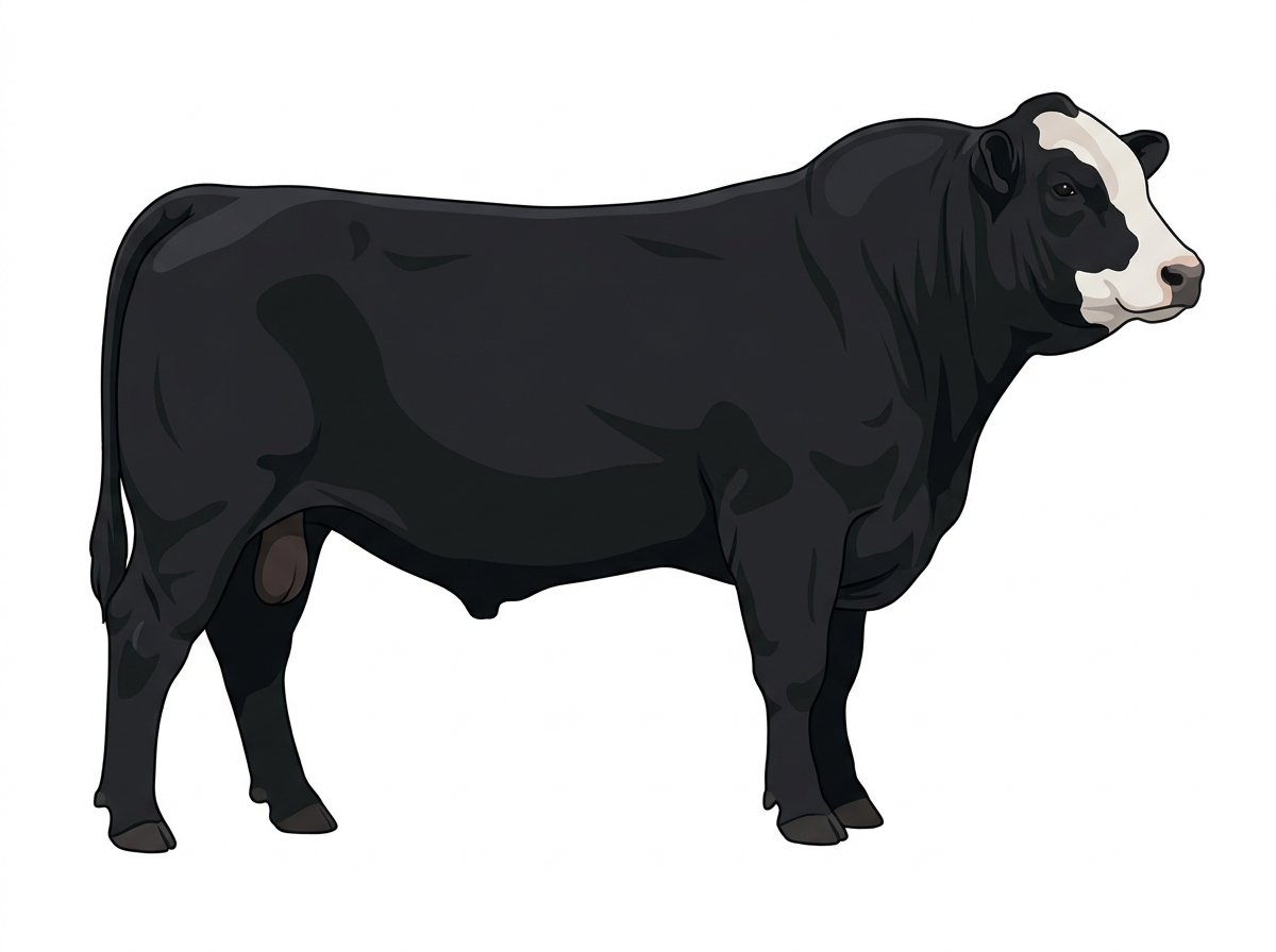 Black with a partial white face 1/2 Simmental Cross Bull