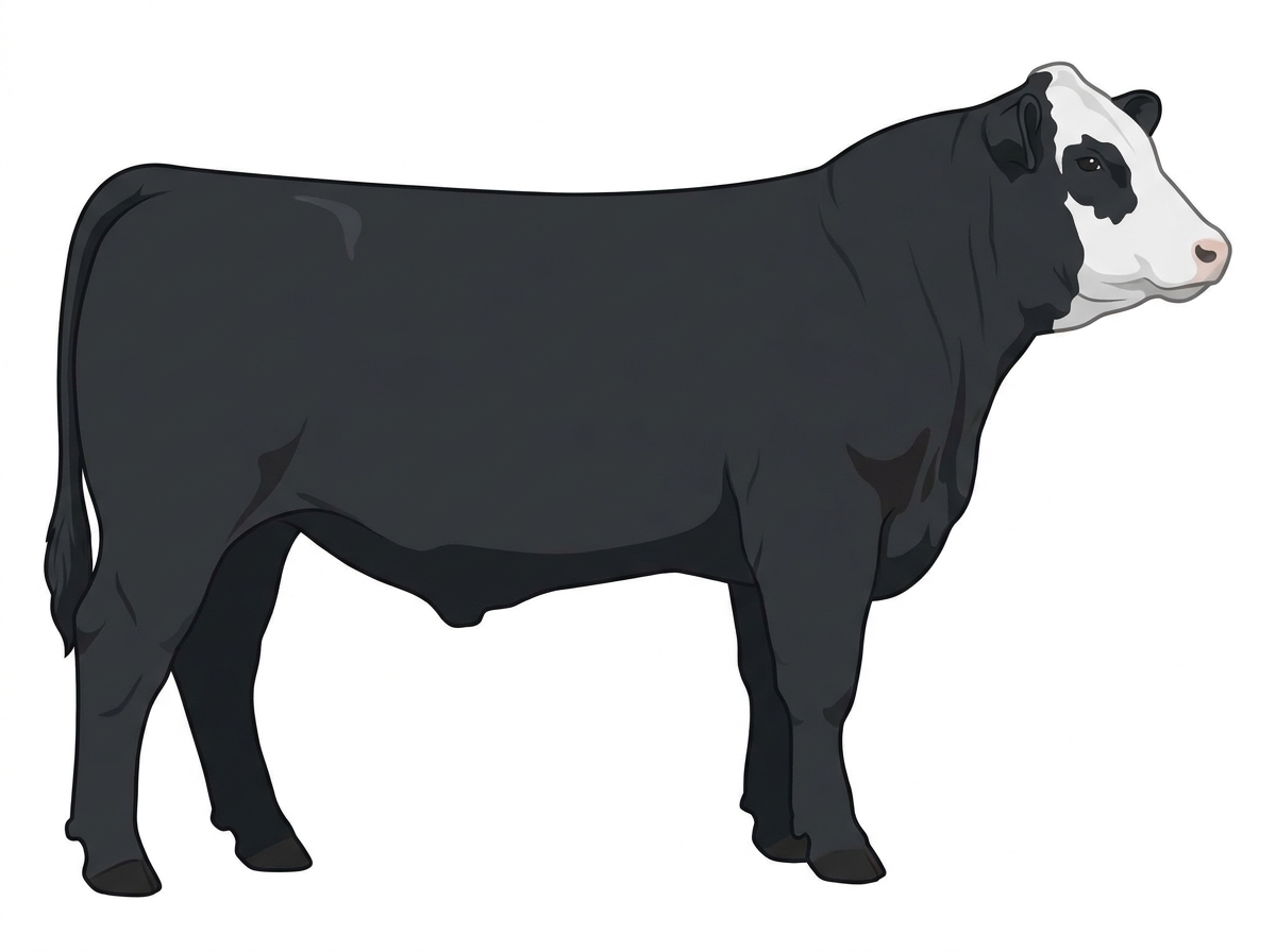 Black with a partial white face 1/2 Simmental Cross Steer