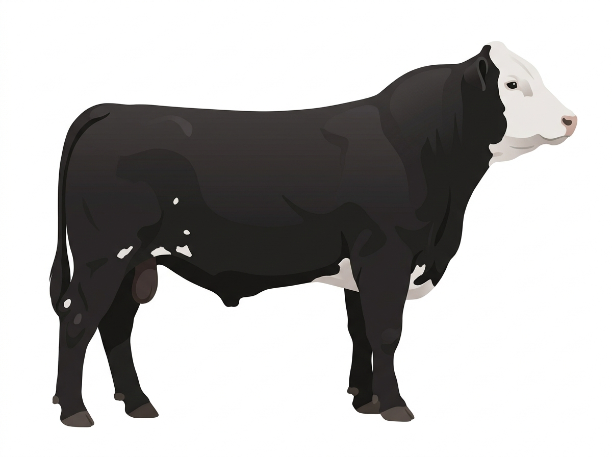 Black with a white face and a few white spots 1/2 Simmental Cross Bull