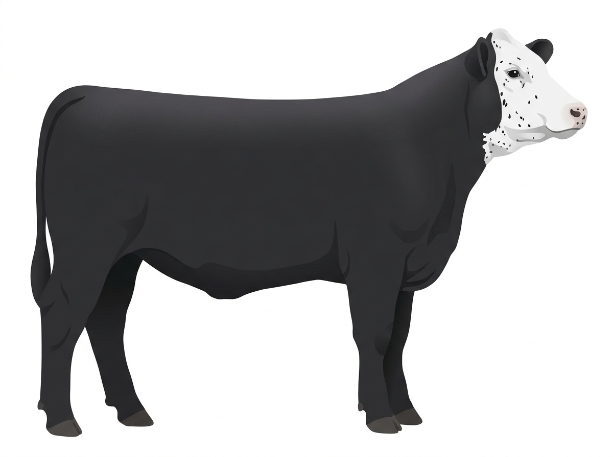 Black with a white face and ticking in the white 1/2 Simmental Cross Heifer