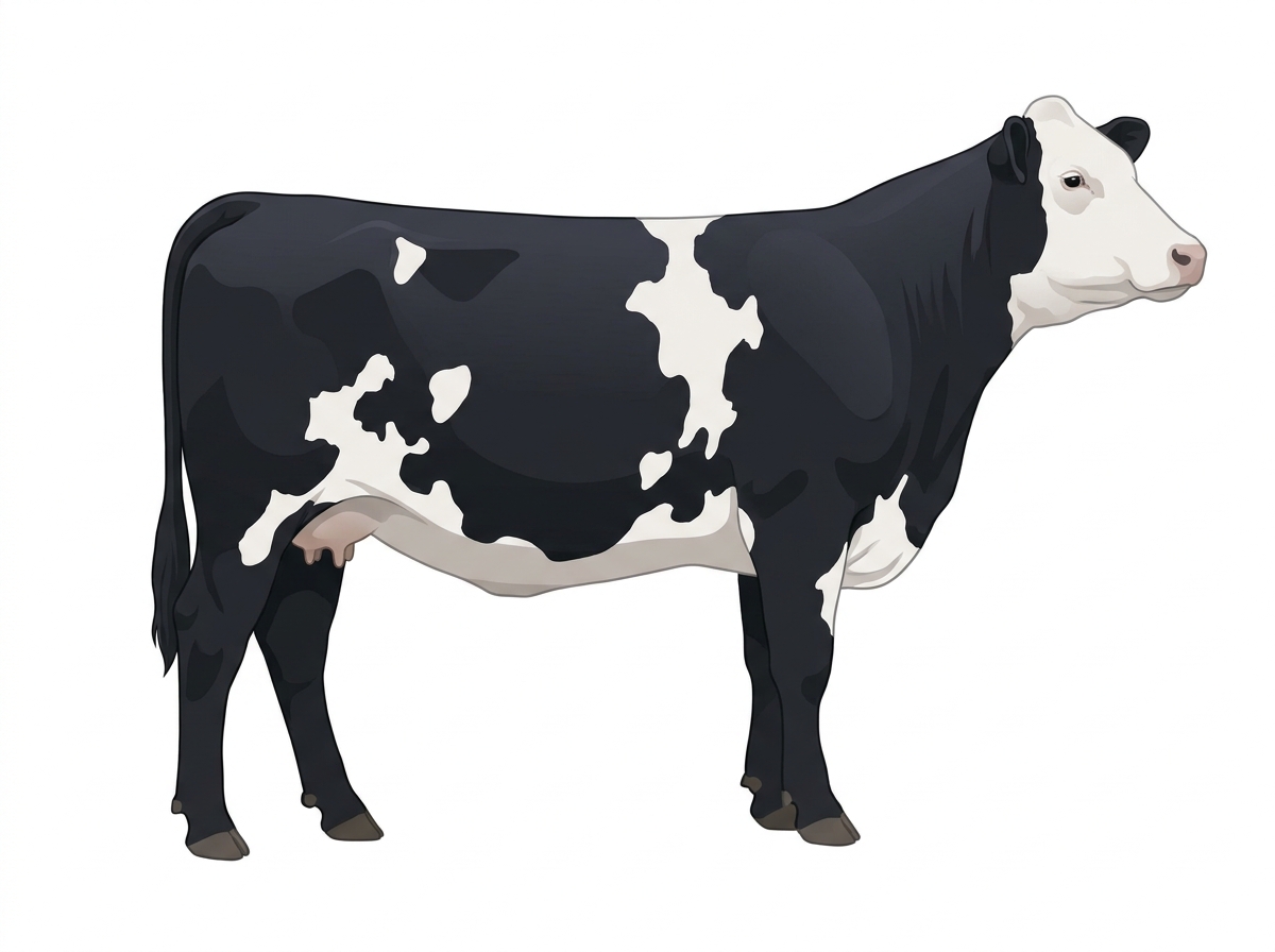 Black with a white face and white spots 1/2 Simmental Cross Cow