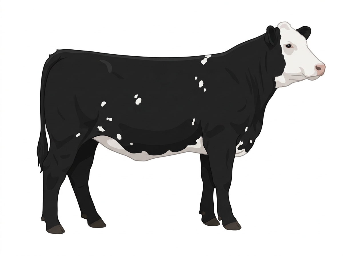 Black with a white face and white spots 1/2 Simmental Cross Heifer