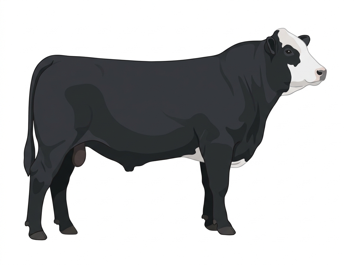 Black with a white face 1/2 Simmental Cross Bull