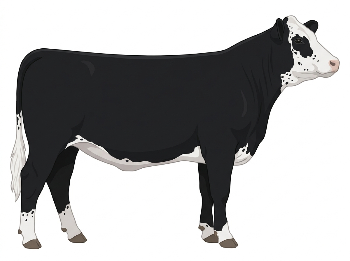 Black with ticking in the white 1/2 Simmental Cross Heifer