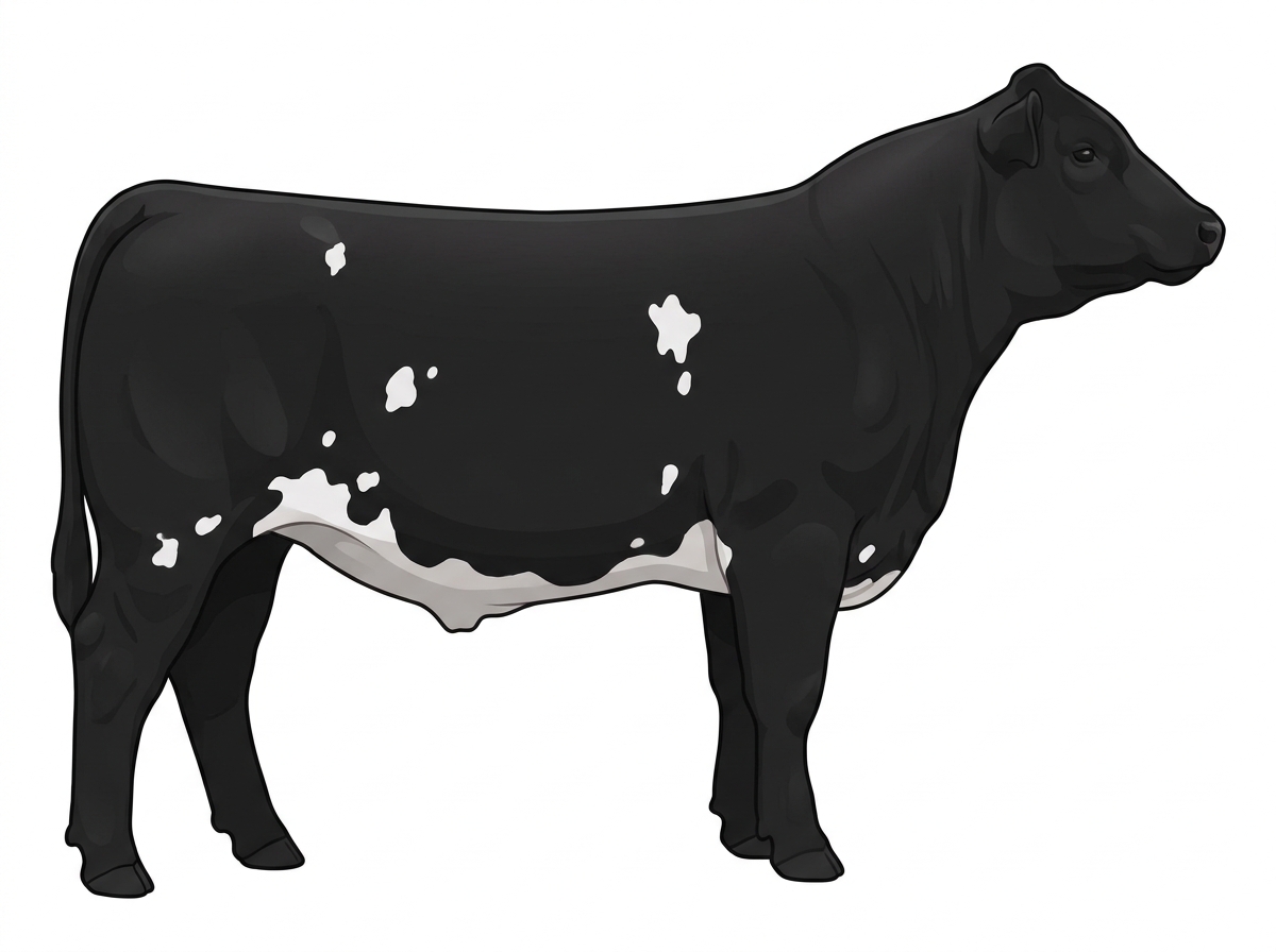 Black with white spots 1/2 Simmental Cross Steer
