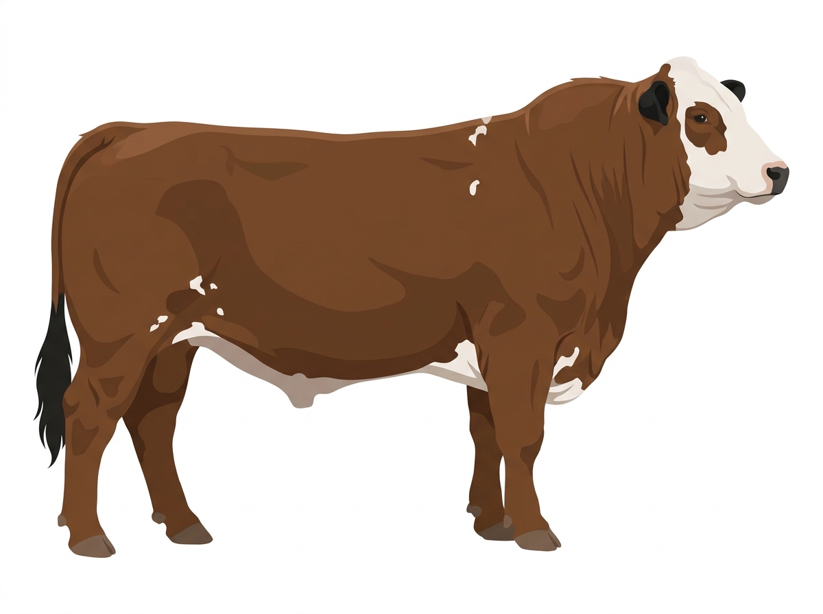 Brown with black points, a white face and a few white spots 1/2 Simmental Cross Bull