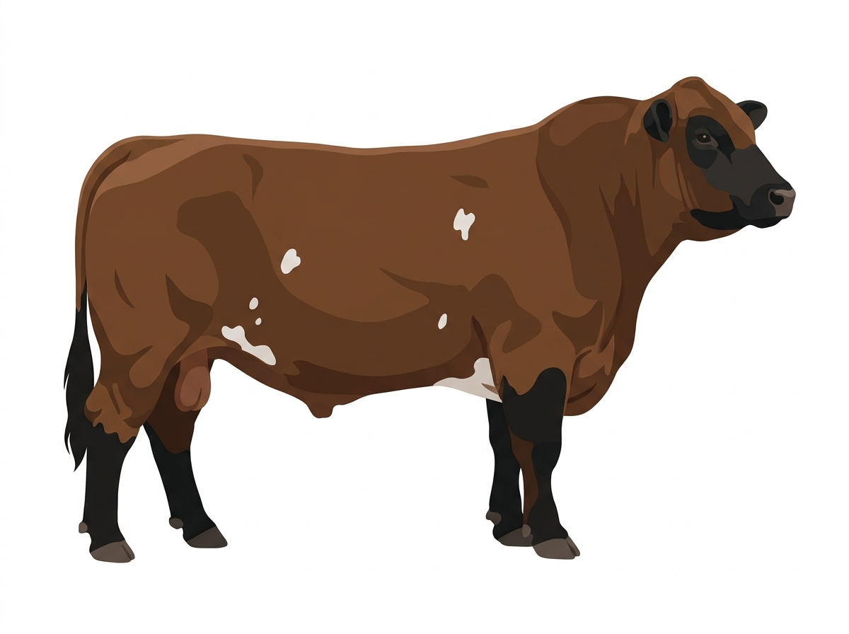 Brown with black points and a few white spots 1/2 Simmental Cross Bull
