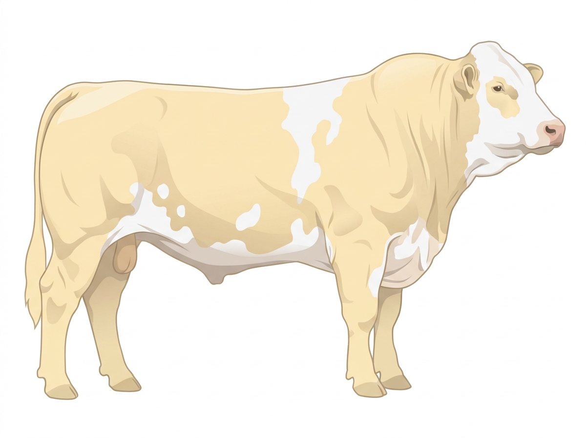 Cream with a partial white face and a few white spots 1/2 Simmental Cross Bull