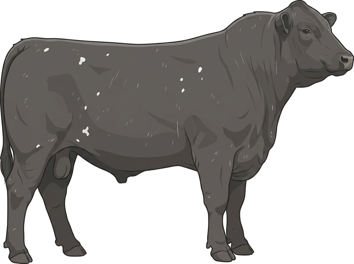 Gray with a few white spots and ticking in the white 1/2 Simmental Cross Bull