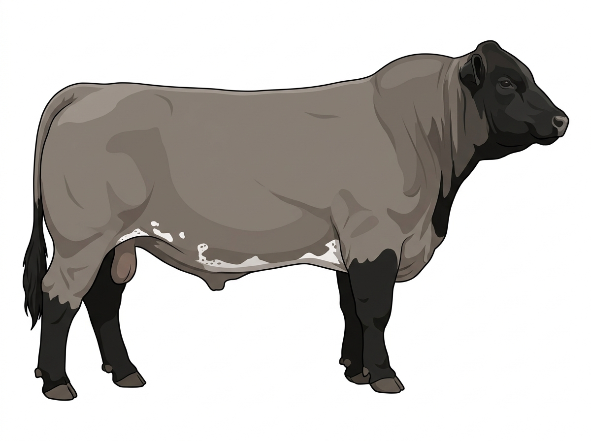 Gray with black points, a few white spots and ticking in the white 1/2 Simmental Cross Bull