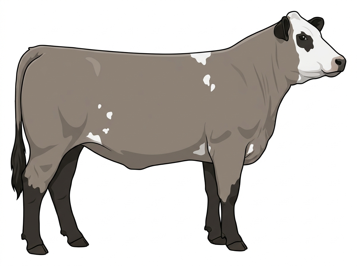 Gray with black points, a white face and a few white spots 1/2 Simmental Cross Heifer