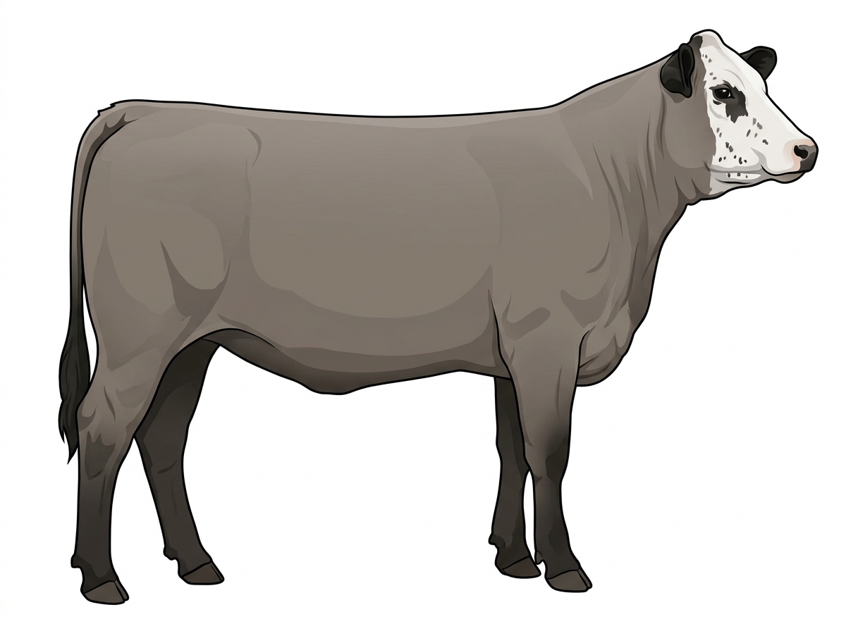 Gray with black points, a white face and ticking in the white 1/2 Simmental Cross Heifer