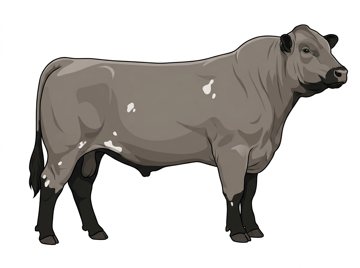 Gray with black points and a few white spots 1/2 Simmental Cross Bull