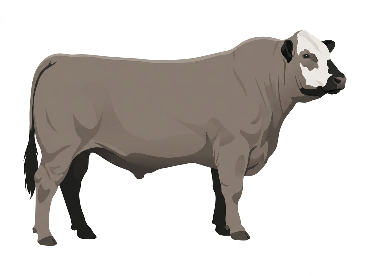Gray with black points and a white face 1/2 Simmental Cross Bull