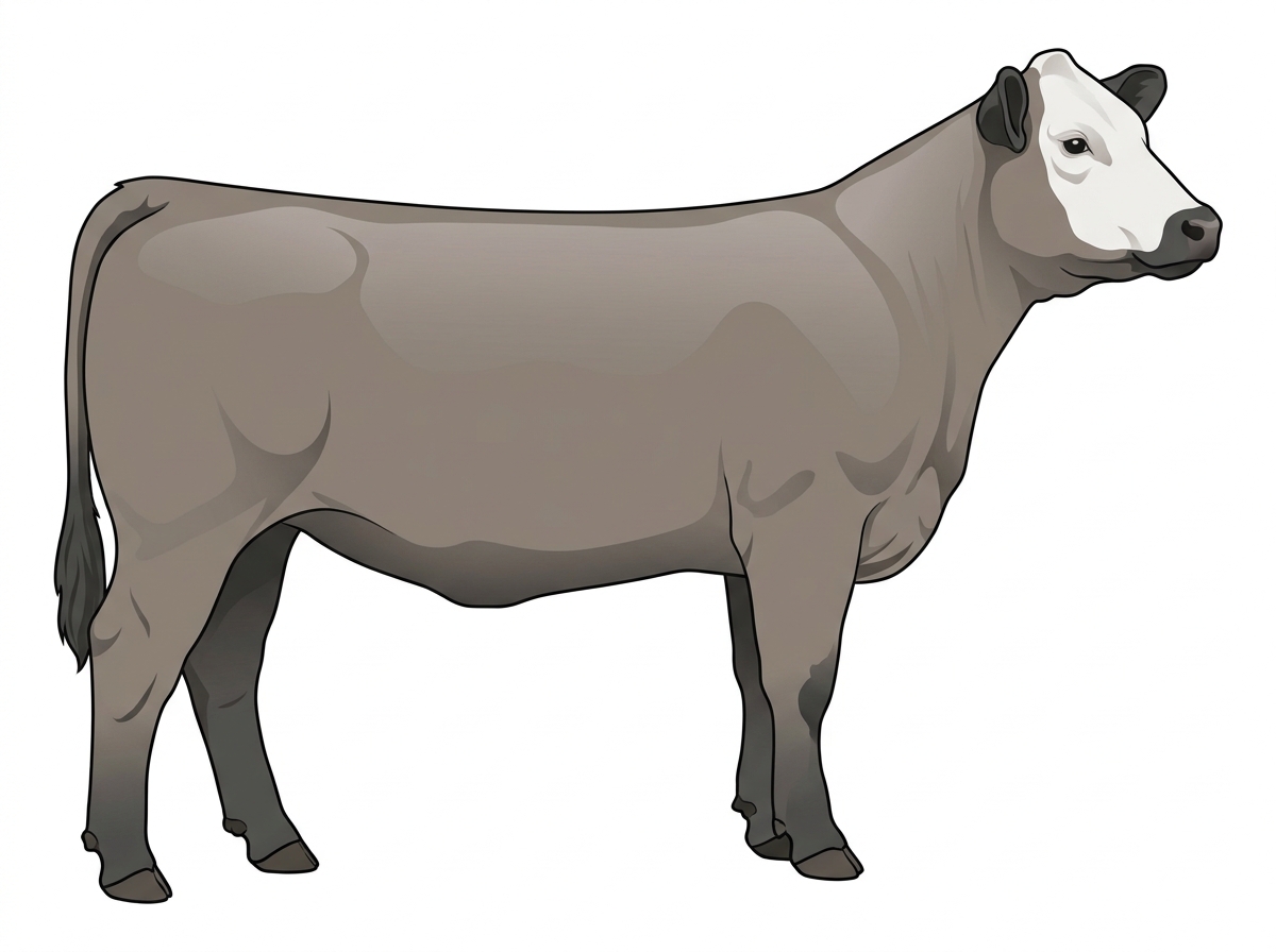 Gray with black points and a white face 1/2 Simmental Cross Heifer