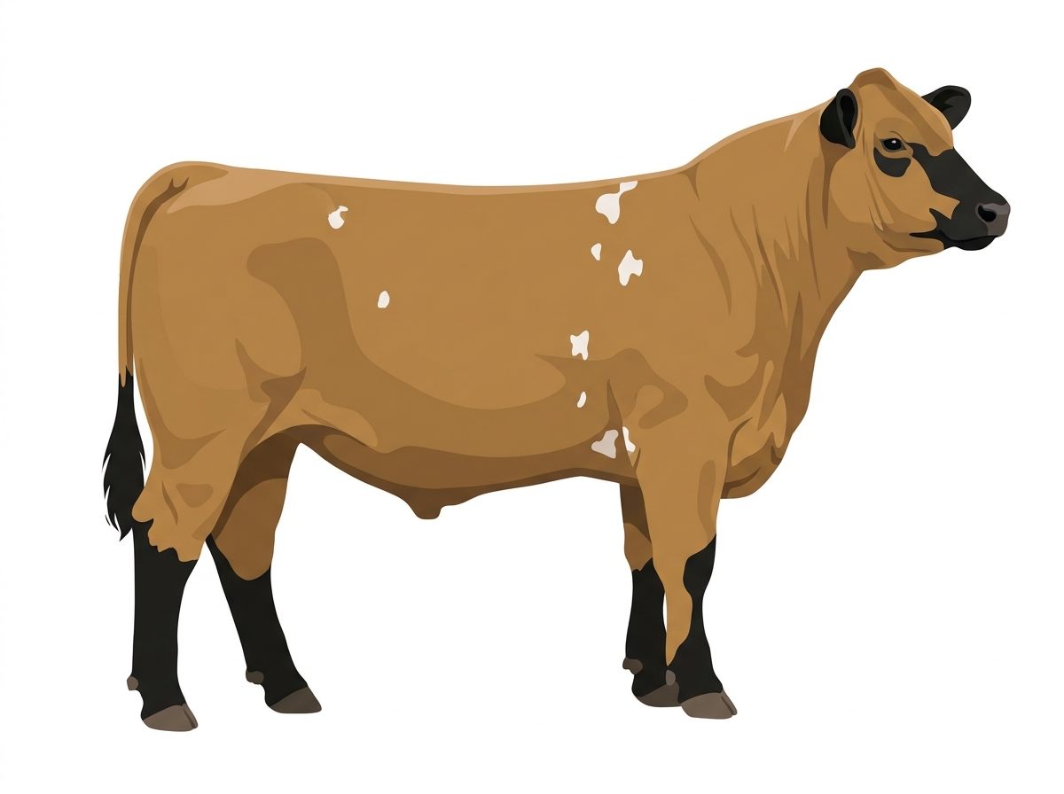 Tan with black points and a few white spots 1/2 Simmental Cross Steer