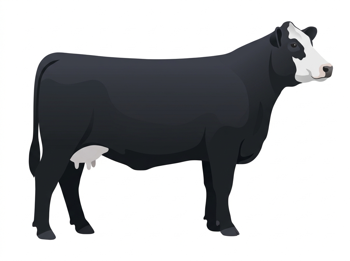 Black with a partial white face 13/16 Angus Cross Cow