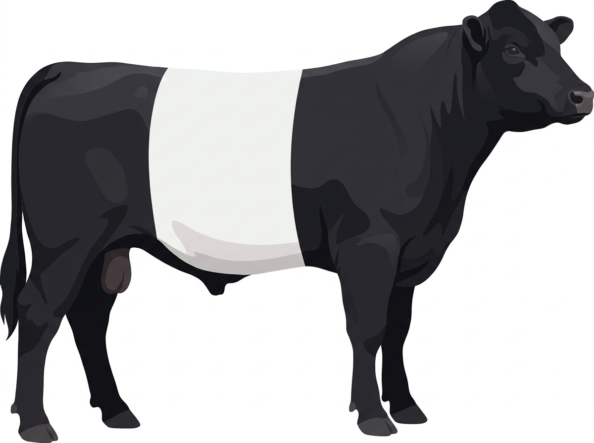 Black with a white belt around the midsection 13/16 Belted Galloway Cross Bull
