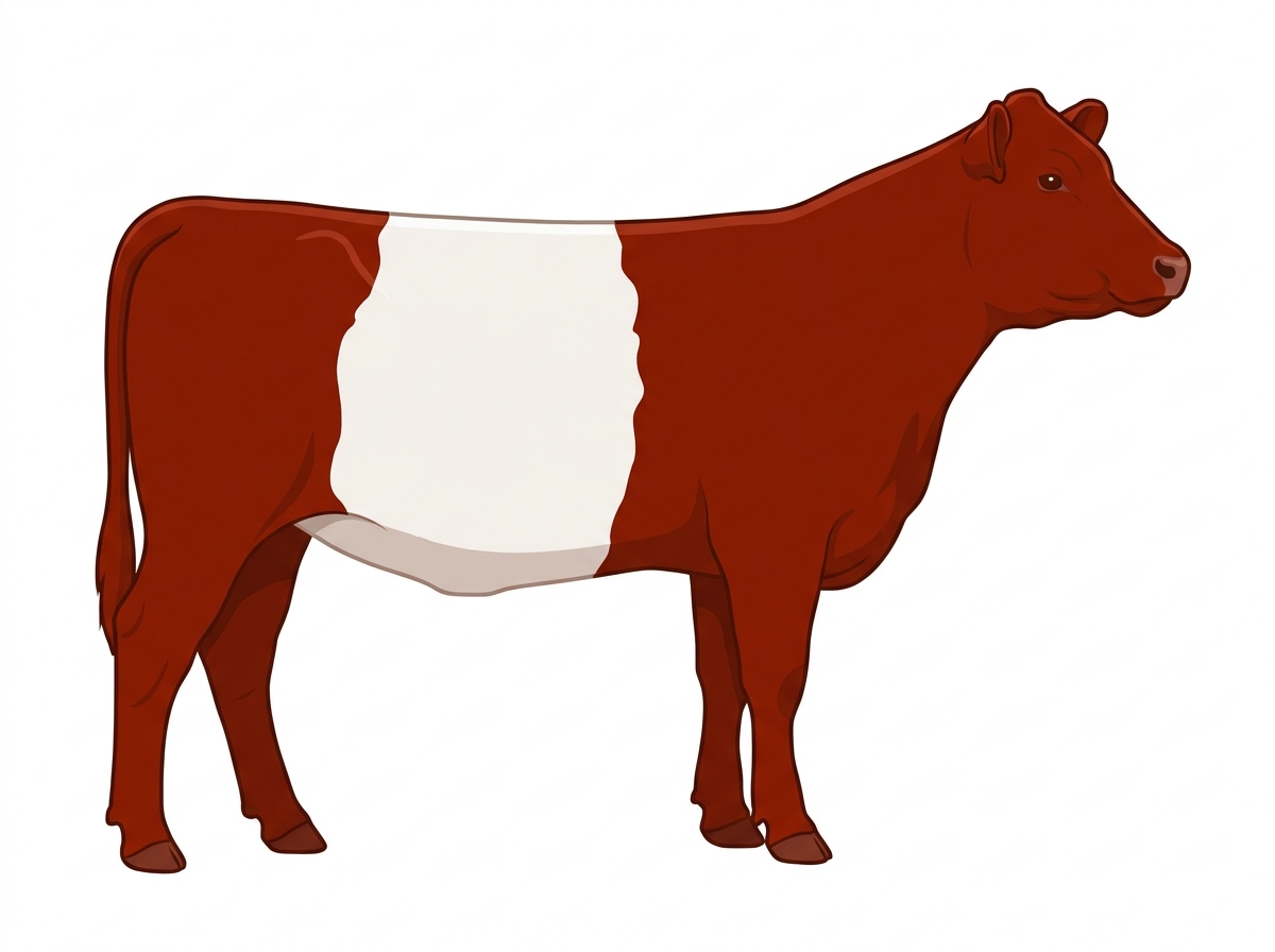 Red with a white belt around the midsection 13/16 Belted Galloway Cross Heifer