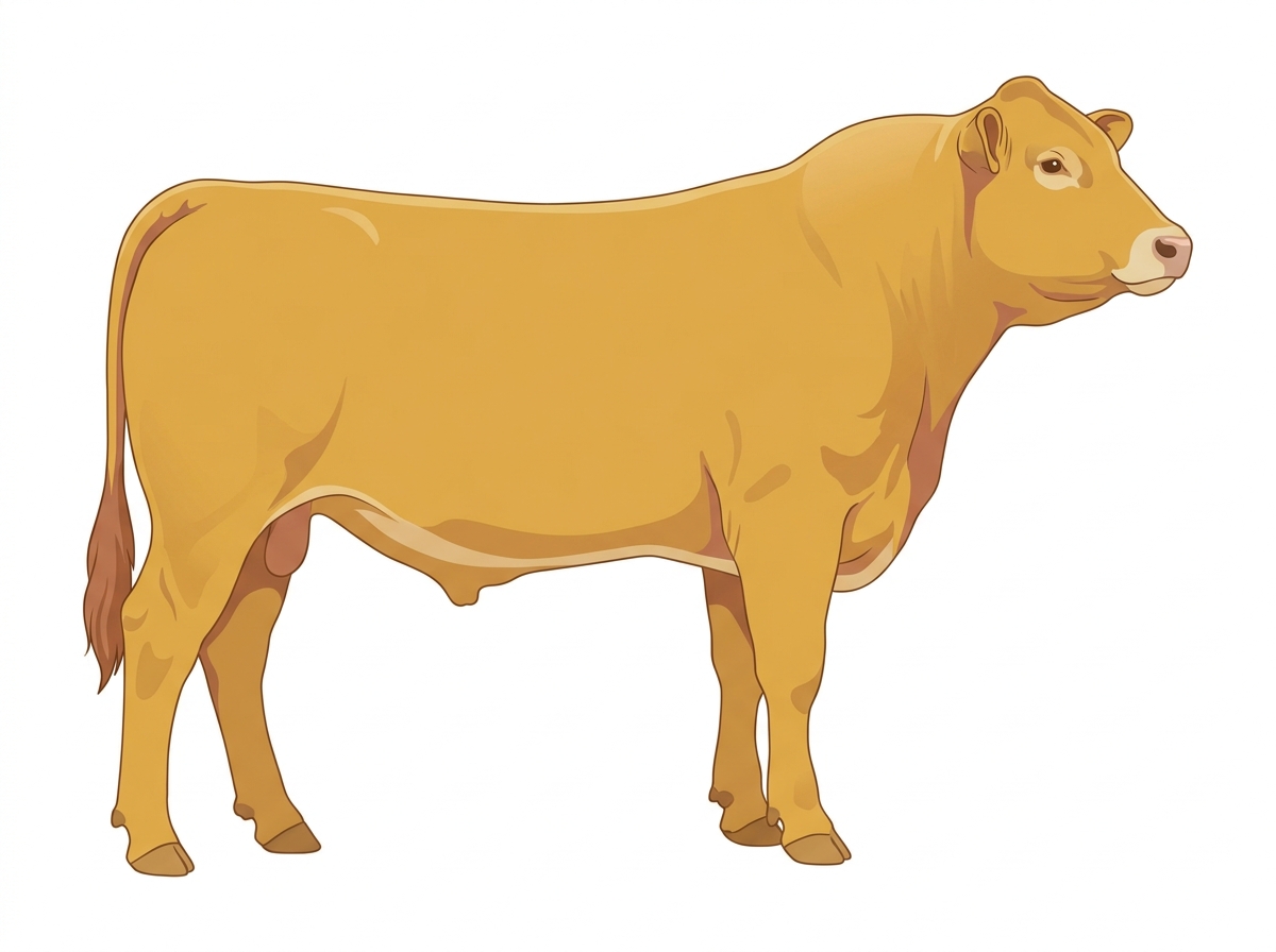 Gold with a pale muzzle ring and lighter underline 13/16 Gelbvieh Cross Bull