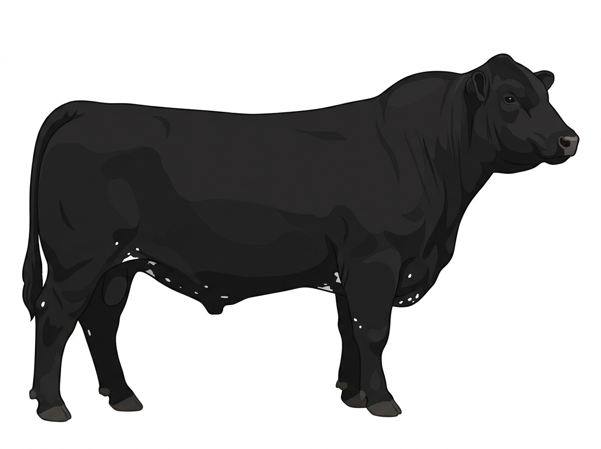 Black with a few white spots and ticking in the white 13/16 Maine-Anjou 3/16 Angus Bull