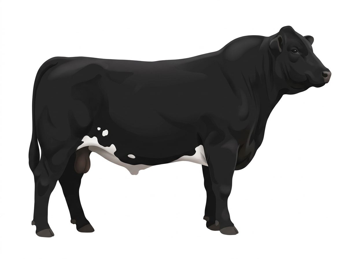 Black with a few white spots 13/16 Maine-Anjou 3/16 Angus Bull
