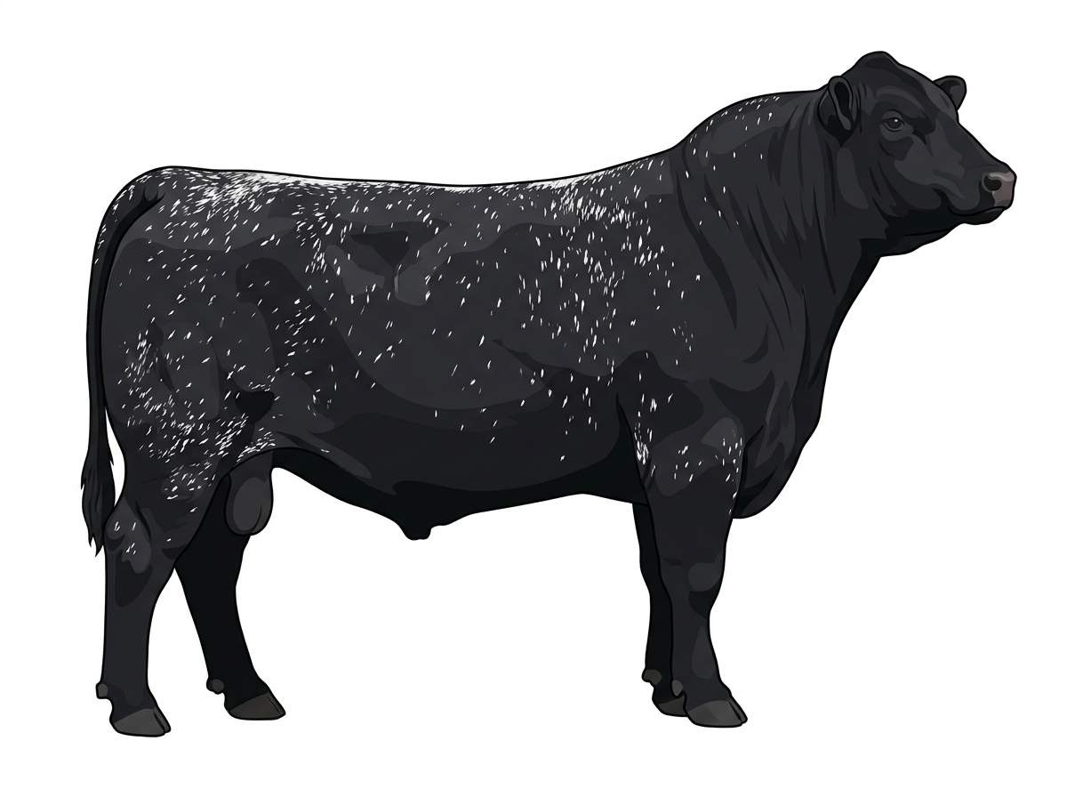 Black with ticking in the white 13/16 Maine-Anjou 3/16 Angus Bull