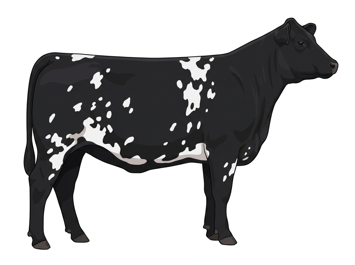 Black with white spots 13/16 Maine-Anjou 3/16 Angus Heifer