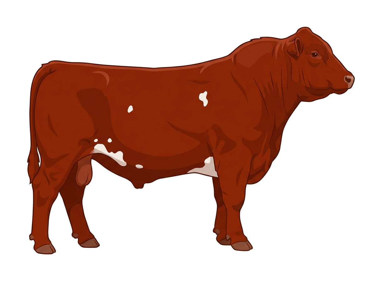 Red with a few white spots 13/16 Maine-Anjou 3/16 Angus Bull