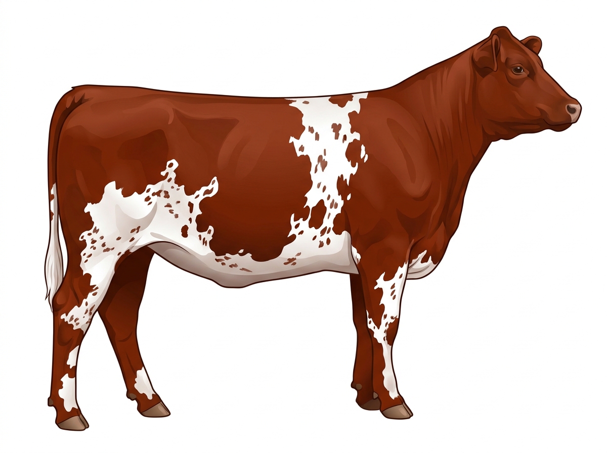 Red with white in large patches and ticking in the white 13/16 Maine-Anjou 3/16 Belted Galloway Heifer