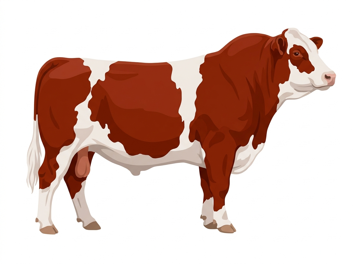 Red with white spots 13/16 Maine-Anjou 3/16 Belted Galloway Bull