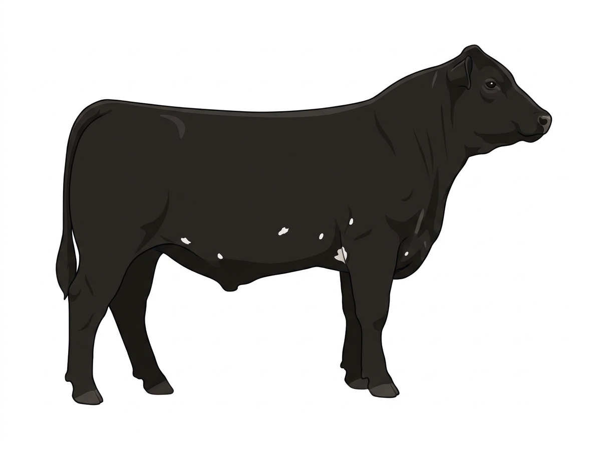 Black with a few white spots 13/16 Simmental 3/16 Angus Steer