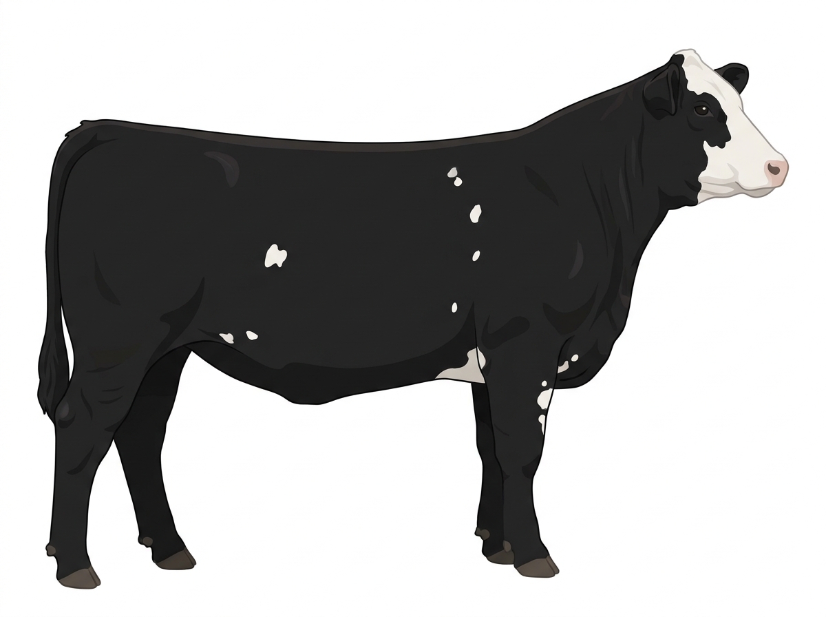 Black with a white face and a few white spots 13/16 Simmental 3/16 Angus Heifer
