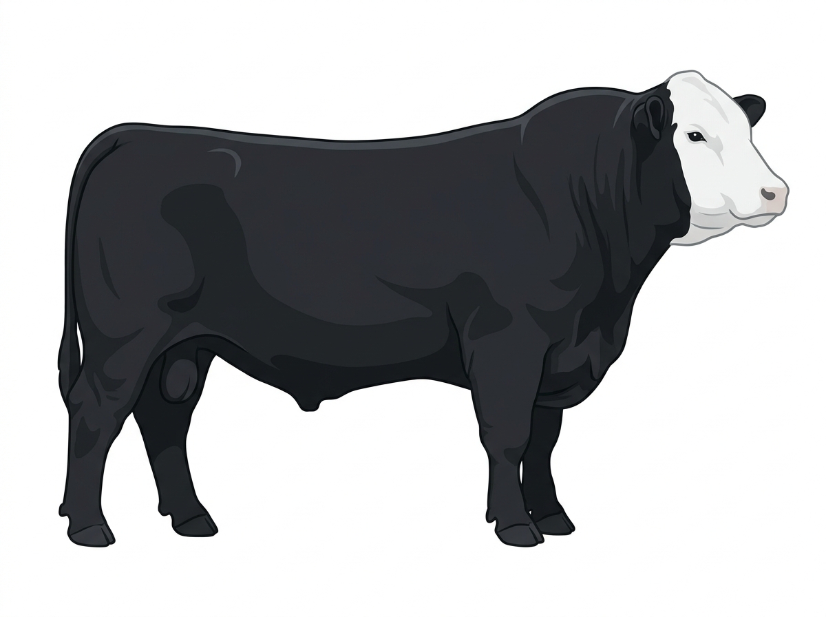Black with a white face 13/16 Simmental 3/16 Angus Bull