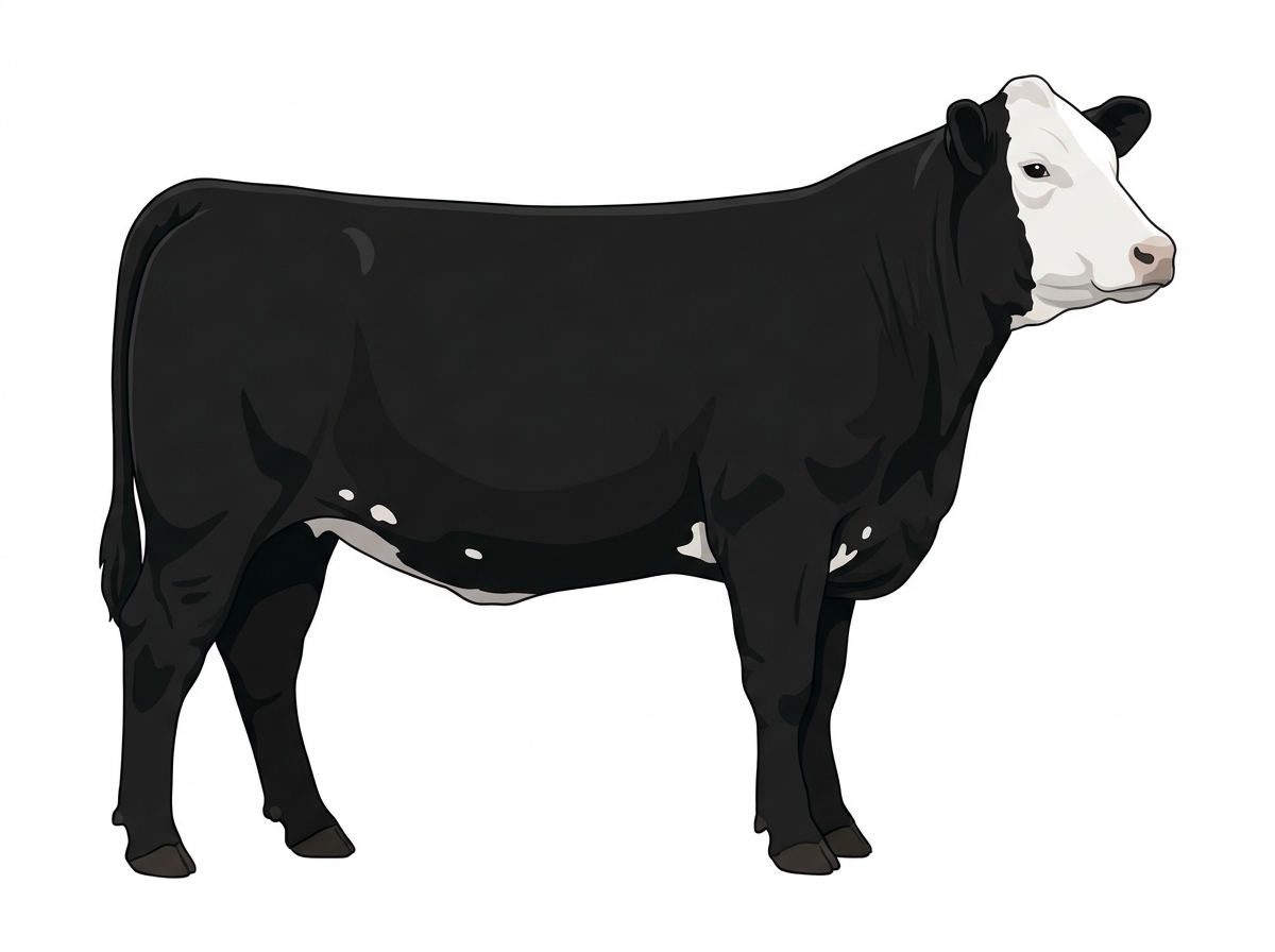 Black with a white face and a few white spots 13/16 Simmental Cross Heifer