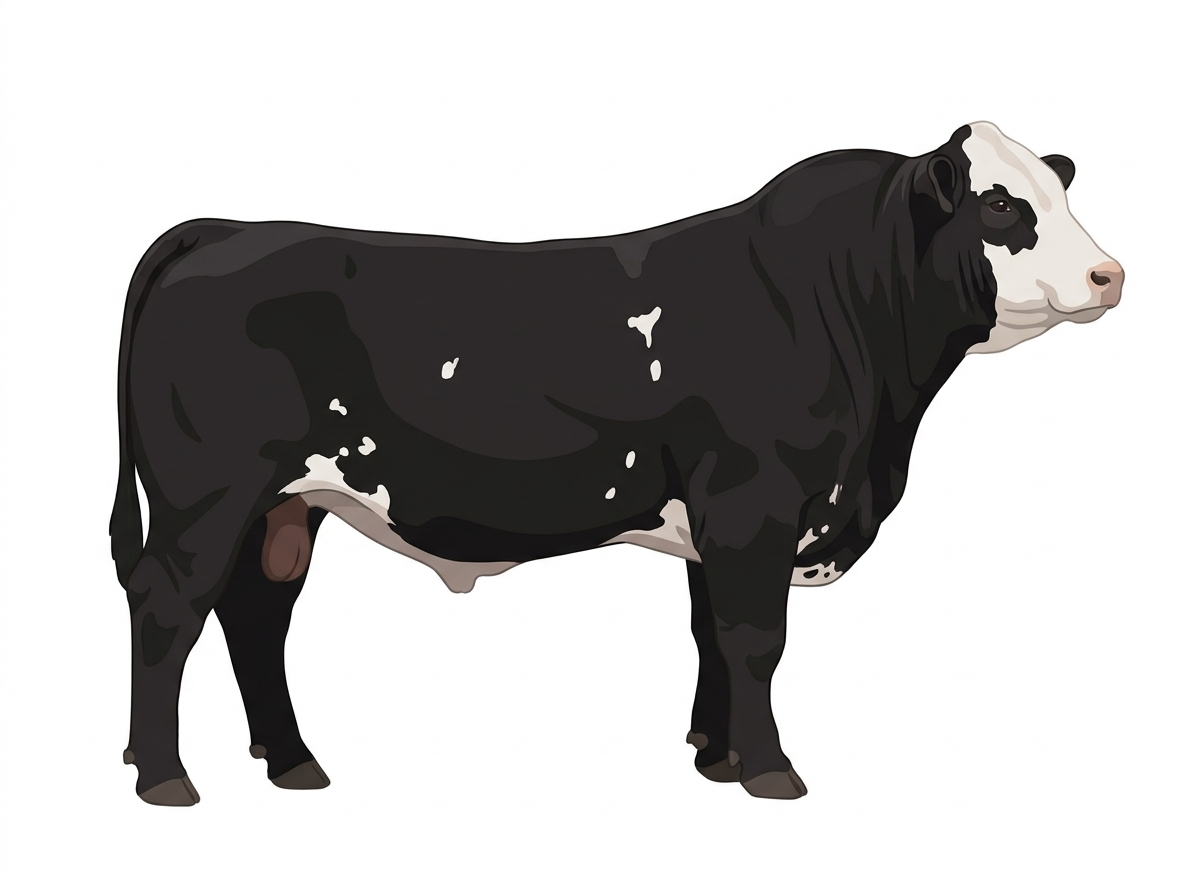 Black with a white face and white spots 13/16 Simmental Cross Bull