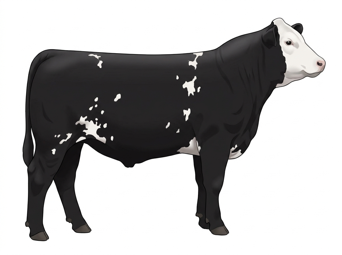 Black with a white face and white spots 13/16 Simmental Cross Steer