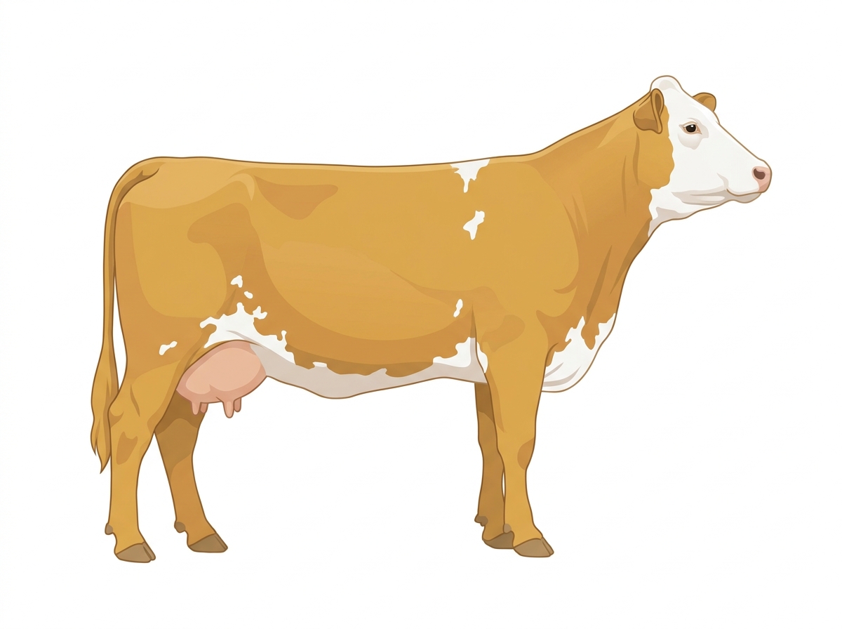 Gold with a full white face, white brisket and underline and white spots 13/16 Simmental Cross Cow