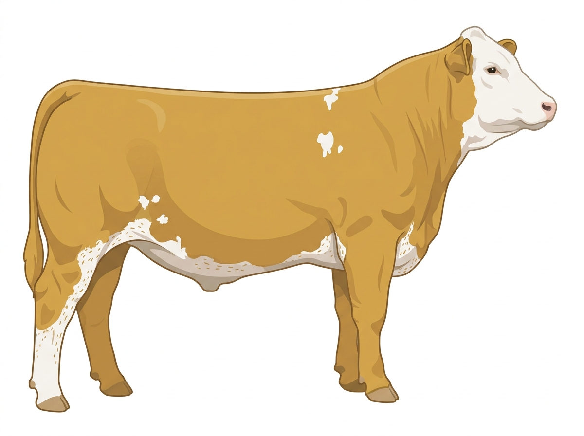 Gold with a white face, a few white spots and ticking in the white 13/16 Simmental Cross Steer
