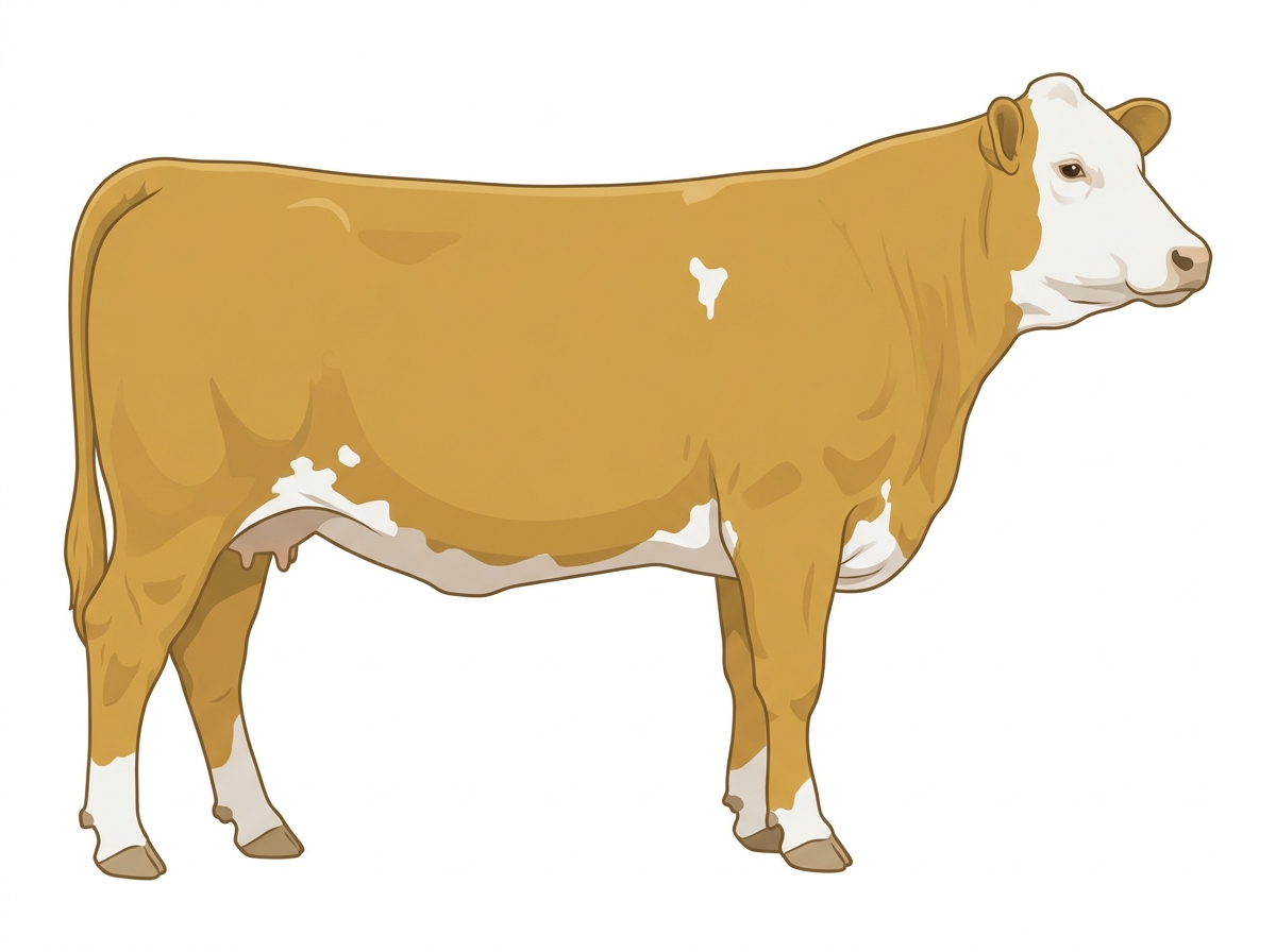 Gold with a white face and white spots 13/16 Simmental Cross Cow