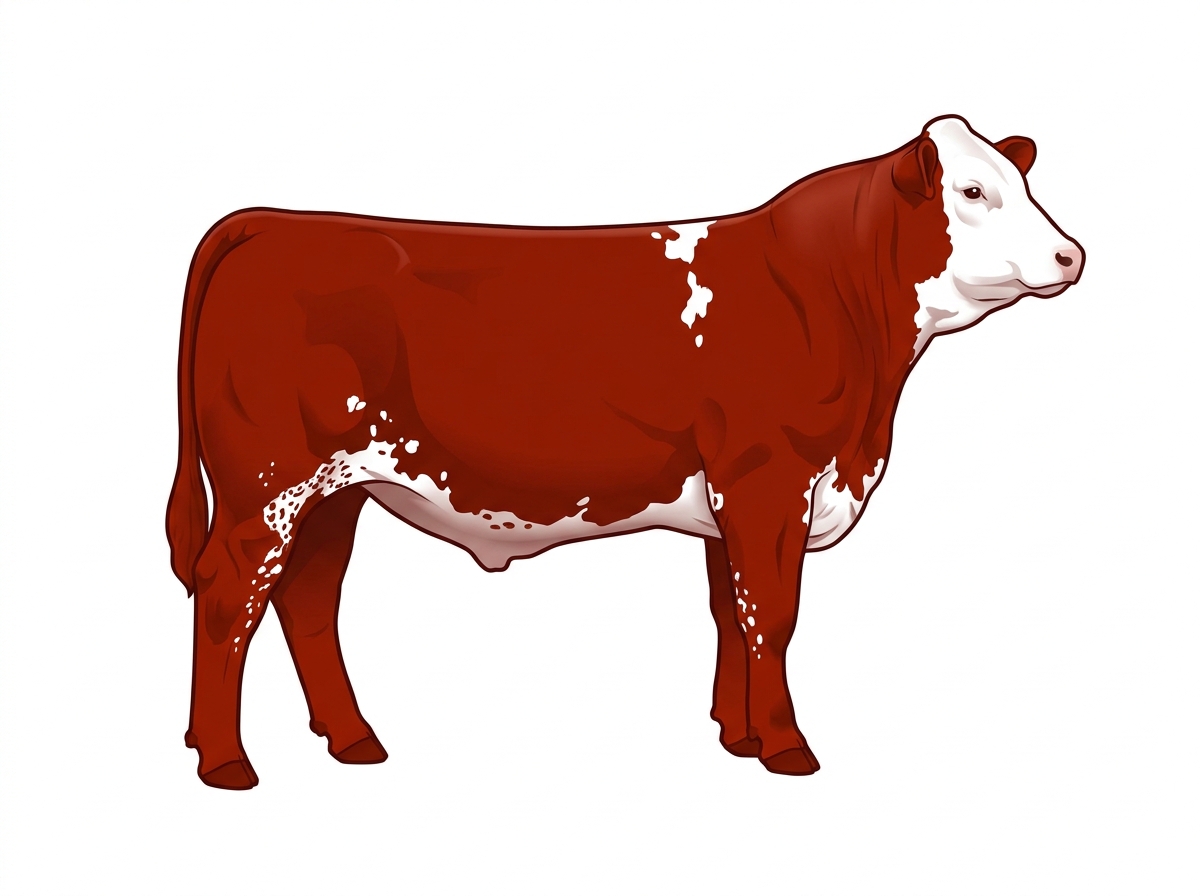 Red with a white face, white spots and ticking in the white 13/16 Simmental Cross Steer