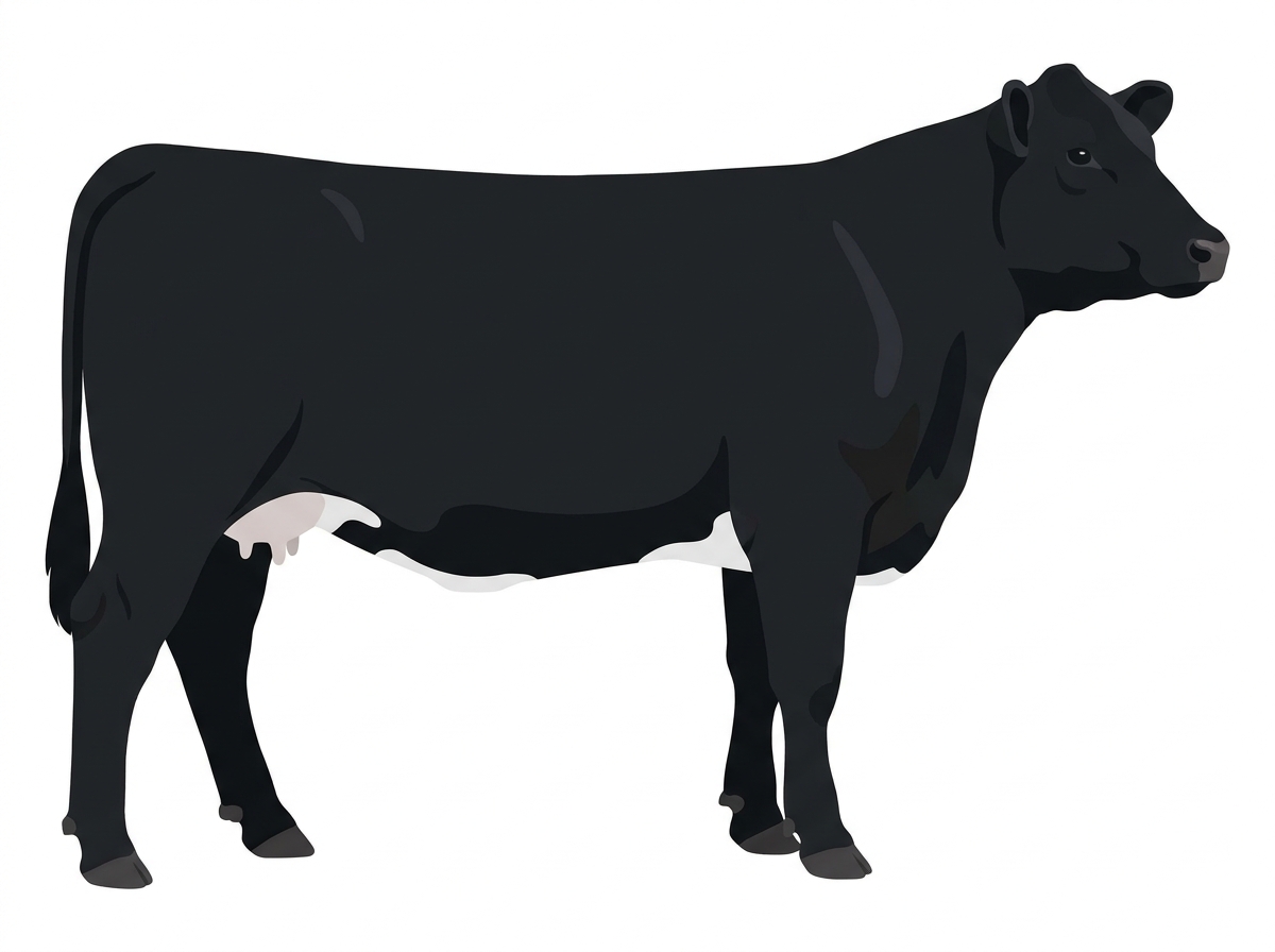 Black with minimal spotting 3/4 Angus Cow