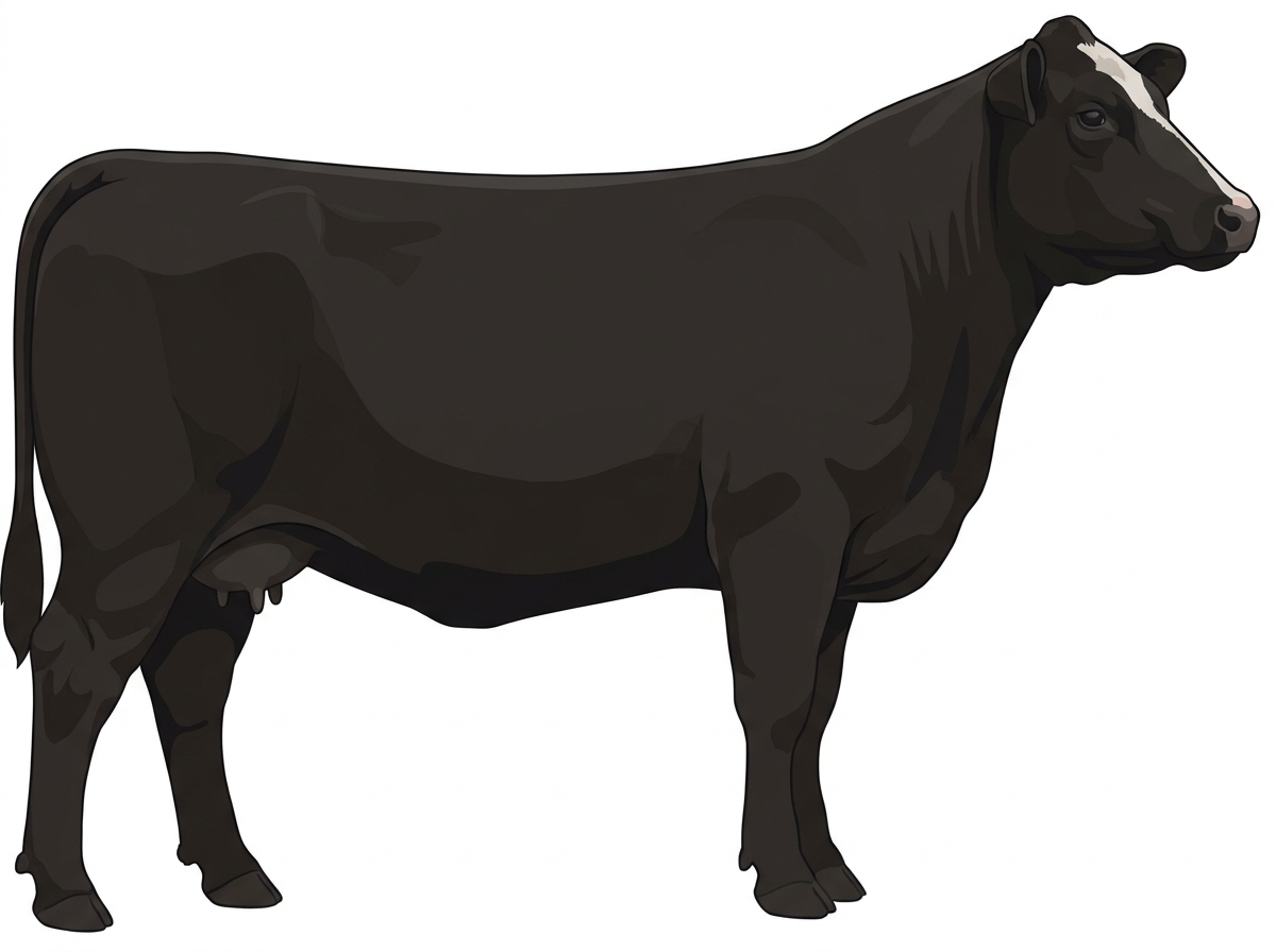Black with minimal white face markings 3/4 Angus Cross Cow