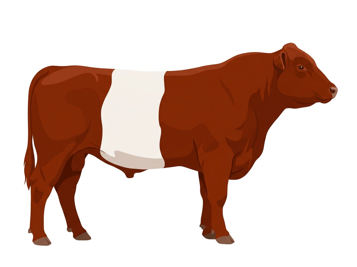 Red with a white belt around the midsection 3/4 Belted Galloway Cross Bull