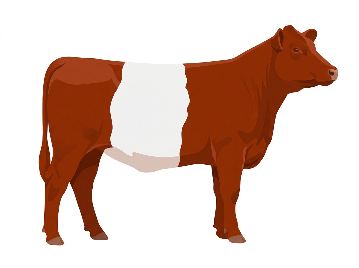 Red with a white belt around the midsection 3/4 Belted Galloway Cross Heifer
