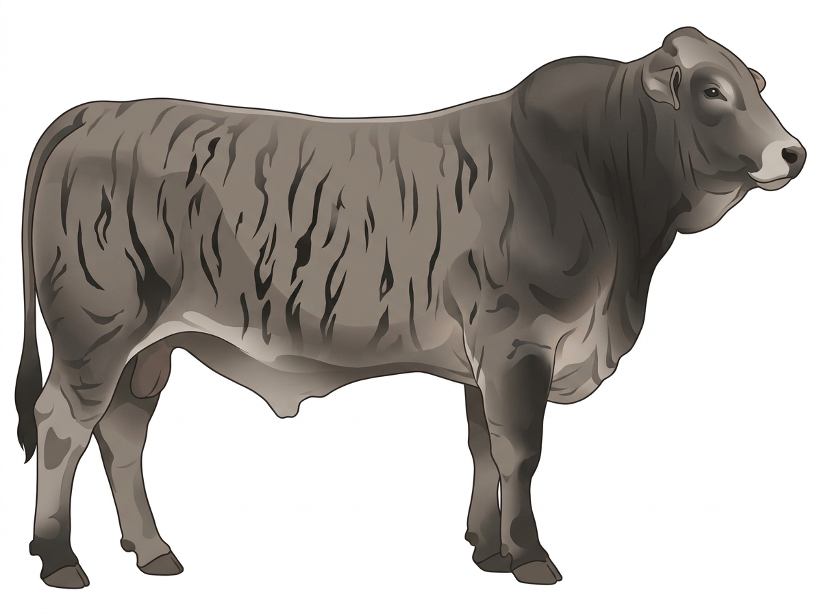 Gray brindle with black stripes 3/4 Brahman 1/4 Chianina Bull