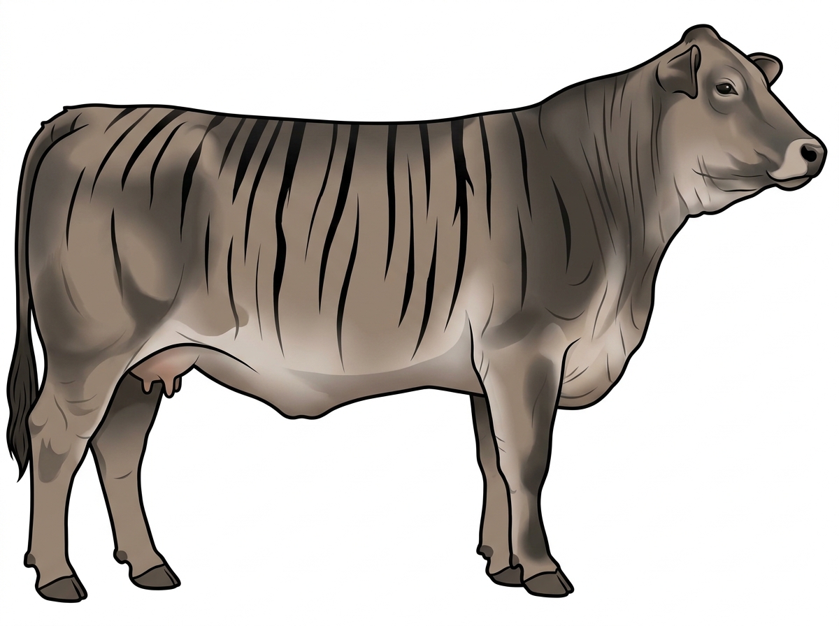 Blue roan with black stripes 3/4 Brahman 1/4 Shorthorn Cow