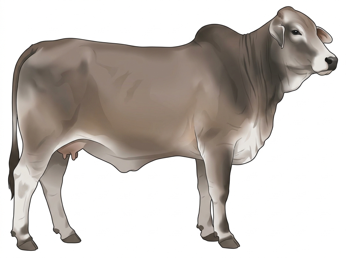 Light blue roan with black stripes 3/4 Brahman 1/4 Shorthorn Cow