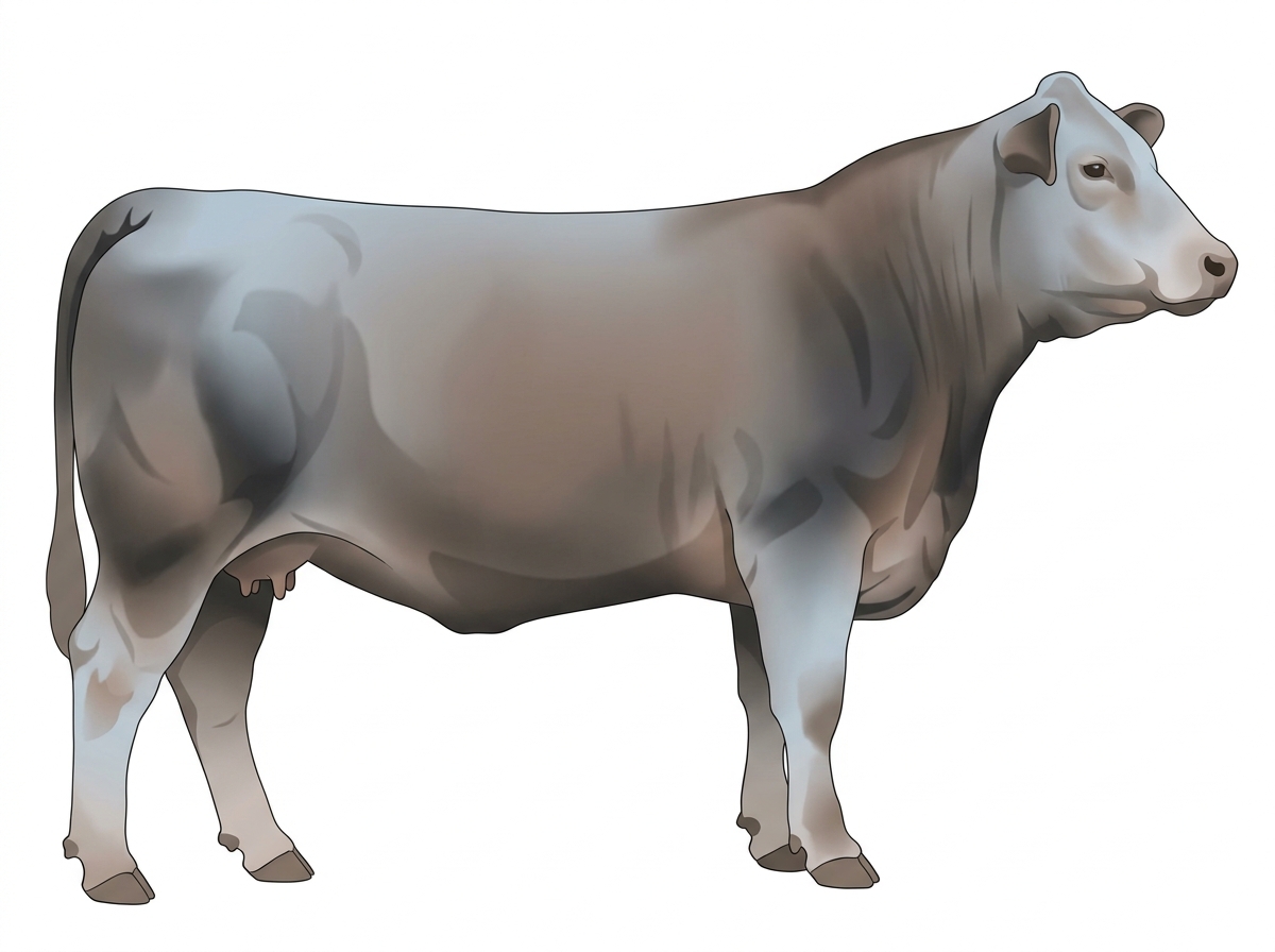 Light blue roan with faint black striping 3/4 Brahman 1/4 Shorthorn Cow