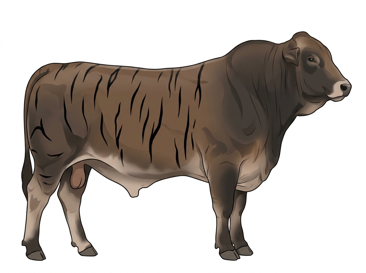 Smoky brindle with black stripes 3/4 Brahman 1/4 Shorthorn Bull